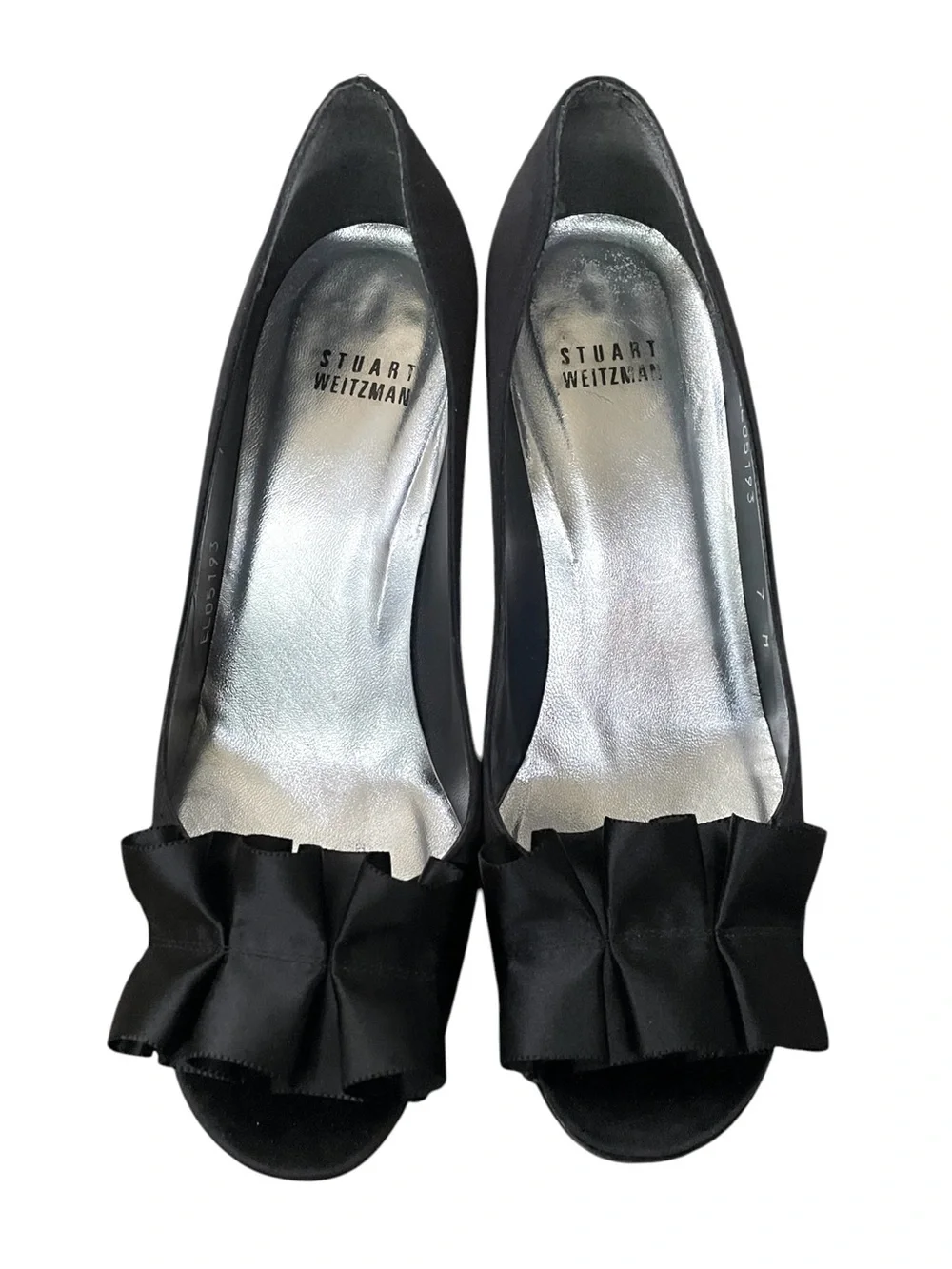 Stuart Weitzman Gigiritz Black Ruffle Peep-Toe Pumps 7